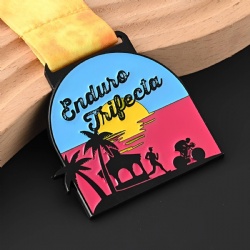 Enduro Trifecta Medal with Sunset and Sports Silhouette Design