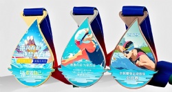 Swimming Competition Medal with Crystal Inlay