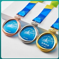 Medal with Crown and Blue Crystal Center