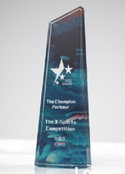 Angled Blue and Teal Crystal Award